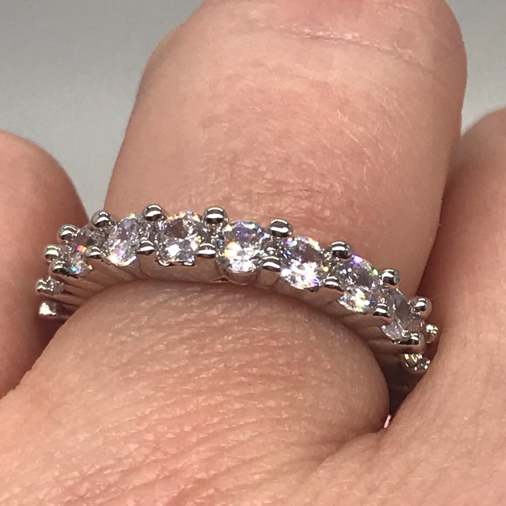 14k gold over 925 diamond eternity wedding band - Picture 12 of 16